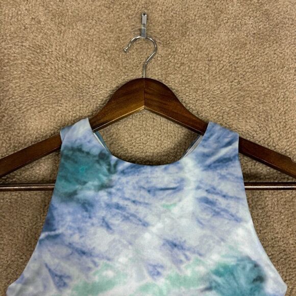Athleta Conscious Crop Top Womens XS Solarize Chrome Blue Printed A-C Bra NEW - Picture 3 of 11